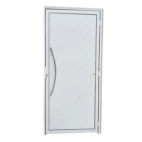 Porta de Giro Lambri Alumínio Pintado Branco com Puxador Lado Esquerdo 2,10x0,90m Brimak