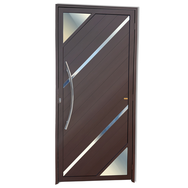 Porta de Giro Lambri Alumínio Pintado Corten Texturizado com Puxador Lado Esquerdo 2,10x1,00m Brimak