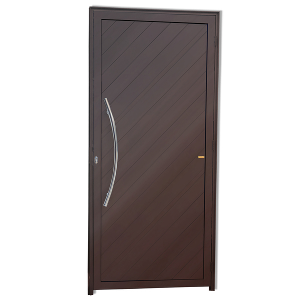 Porta de Giro Lambri Alumínio Pintado Corten Texturizado com Puxador Lado Esquerdo 2,10x1,00m Brimak