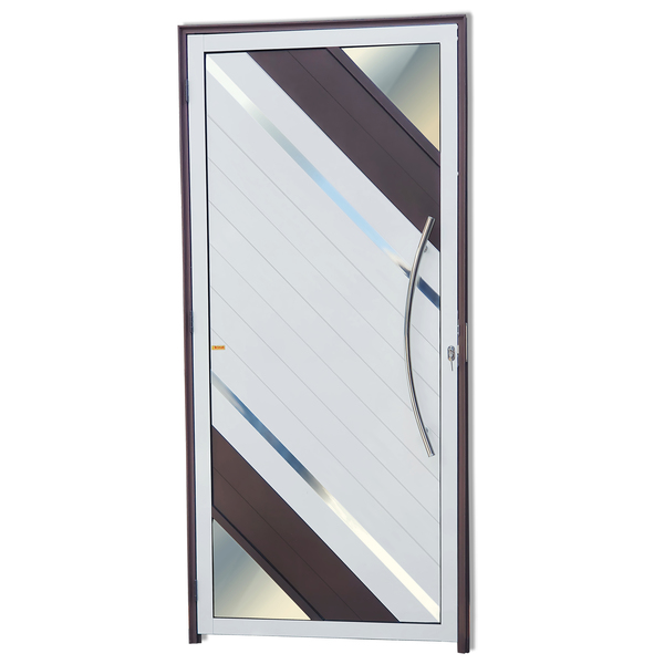 Porta de Giro Lambri Alumínio Pintado Corten Texturizado e Branco com Puxador Lado Direito 2,10x0,90m Brimak