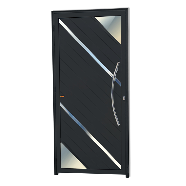 Porta de Giro Lambri Alumínio Pintado Preto Acetinado com Puxador Lado Direito 2,10x0,90m Brimak