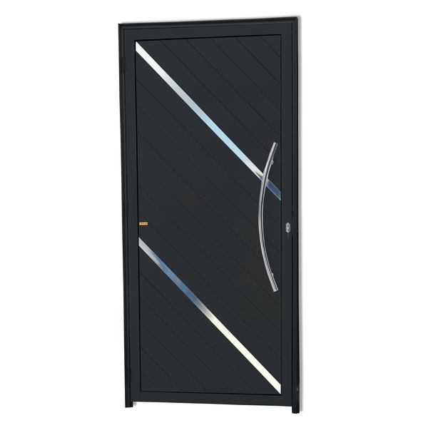 Porta de Giro Lambri Alumínio Pintado Preto Acetinado com Puxador Lado Direito 2,10x1,00m Brimak