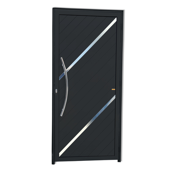 Porta de Giro Lambri Alumínio Pintado Preto Acetinado com Puxador Lado Esquerdo 2,10x1,00m Brimak