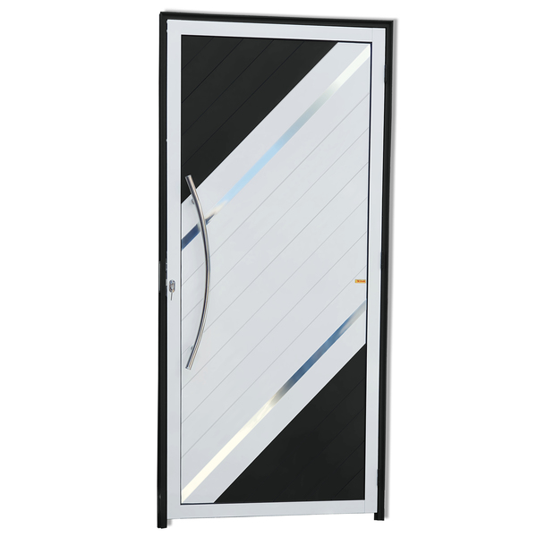 Porta de Giro Lambri Alumínio Pintado Preto Acetinado e Branco com Puxador Lado Esquerdo 2,10x1,00m Brimak