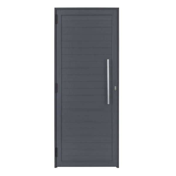 Porta Lambri de Giro 1 Folha Alumínio Pintado Cinza com Puxador 2,14x0,86m Lado Direito Linha Vivace Artens