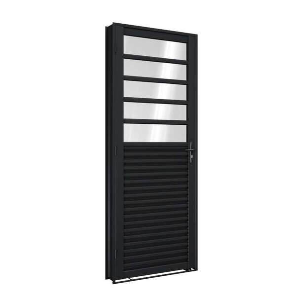 Porta De Giro De Aço Com Travessa 215 X 85 X 6,5 Cm Preto Esq