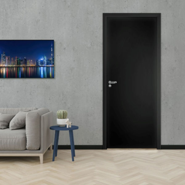 Porta de Madeira de Giro Direito e Esquerdo Preta Lisa 210x70cm Sólida com Batente WPC 14 a 18cm Laca PU Pinhal