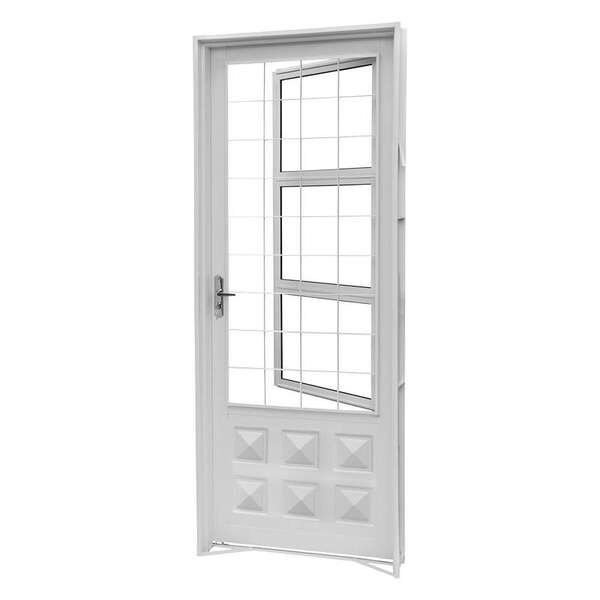 Porta De Giro Em Aço Branco 215x84x12 Cm Grade Quadriculada D