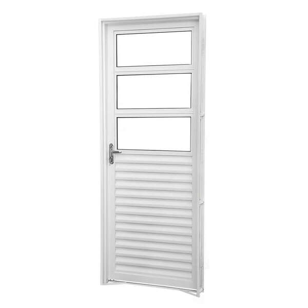 Porta De Giro Em Aço Mista Branco 3 Vidros 215x84x14 Cm Direi