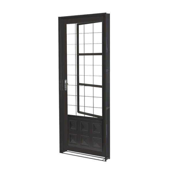 Porta De Giro Em Aço Primer 215x84x12 Cm Grade Quadriculada E