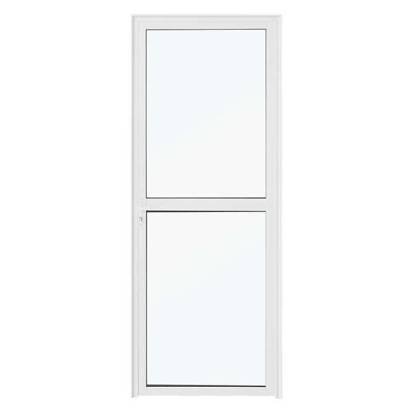 Porta De Giro Em Alumínio Branco 2 Vidros Lisos 210x80x4 Cm E
