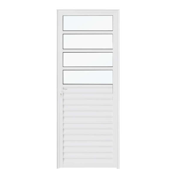 Porta De Giro Em Alumínio Mista 4 Vidros Branco 210x80x4 Cm E