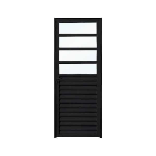 Porta De Giro Em Alumínio Mista Preto 210x90x4 Cm Direita Nob