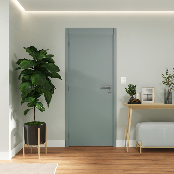 Kit Porta de Madeira de Giro Direito e Esquerdo Grafite 210x70cm com Batente 7,5 a 16cm Vivace Plus Artens