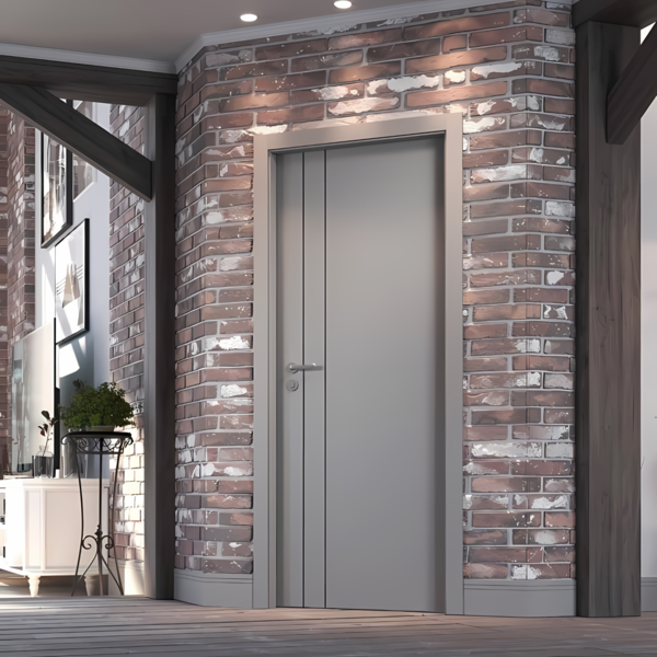 Kit Porta de Madeira de Giro Direito e Esquerdo Grafite Line 210x100cm com Batente 12 a 19cm Vivace Plus Artens