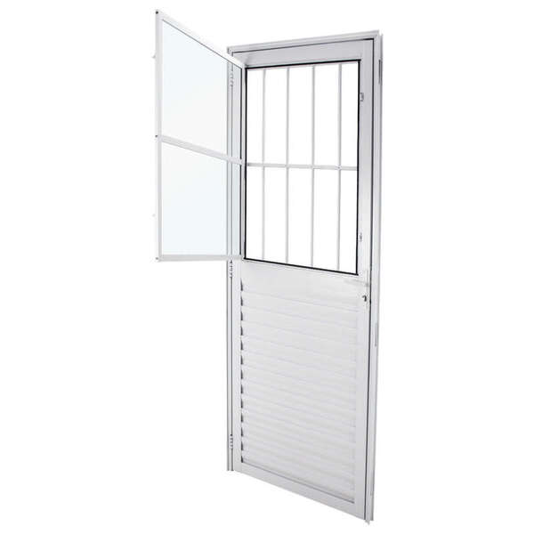 Porta De Giro Mista Em Alumínio Branco 210x80x4 Cm Com Grade