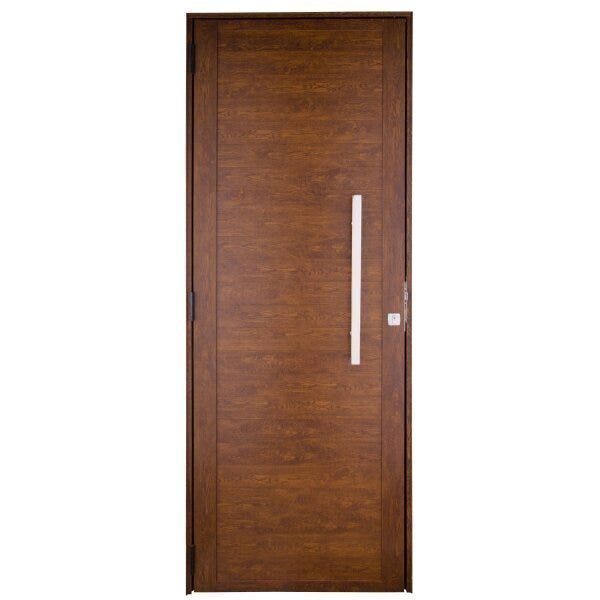 Porta De Lambri 210x100cm Com Textura De Madeira Com Puxador