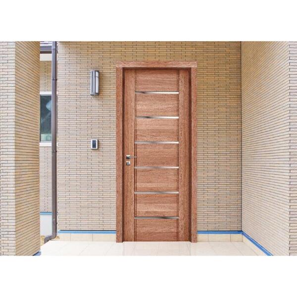 Porta De Madeira Frise Horizontal Inox 210x80 Com Marco Regul