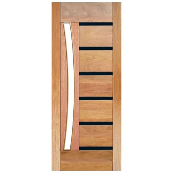 Porta De Madeira Maciça  Com Frisos Preto Para Vidro Em Arco