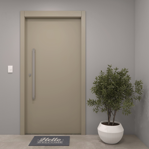 Porta de Madeira Pivotante Direito e Esquerdo Capuccino 210x100cm Sarrafeada com Batente 12cm Vivace Plus Lisa Artens