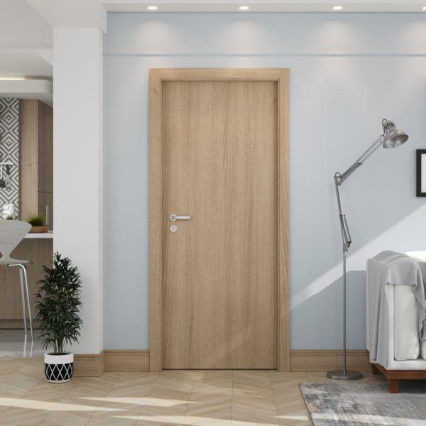 Porta de MDF De Giro Direito e Esquerdo 210x90cm Sarrafeada Com Batente 7,5 a 15cm com Guarnição Lisa Concrem Wood