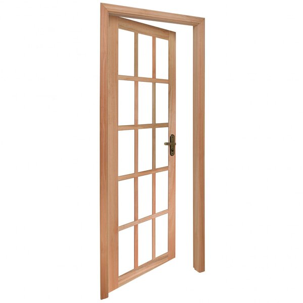 Porta De Vidros Quadriculados Com Marco Fechadura E Guarniçõe