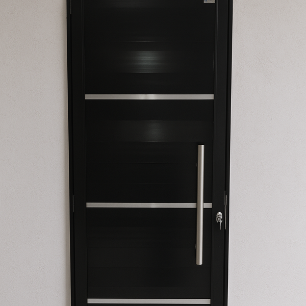 Porta Em Alumínio Lambril Duplo 2,10x 0,60 S/ Vidro - Preto