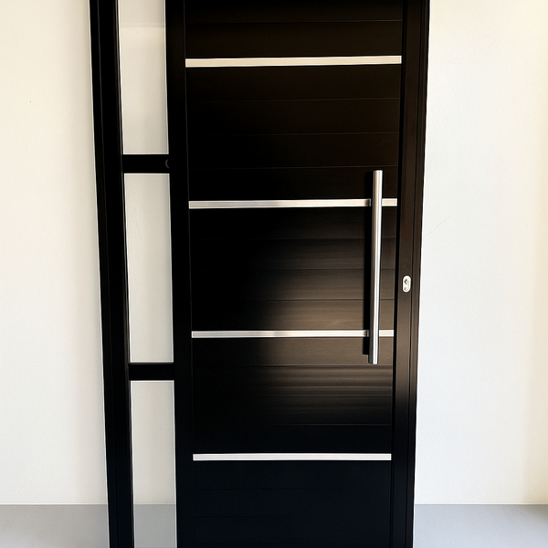 Porta Em Alumínio Lambril Simples 2,10x 1,00 C/ Vidro - Preto