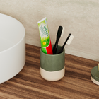 Porta Escova de Dente de Bancada para Banheiro Cerâmica Verde Glaze Sensea