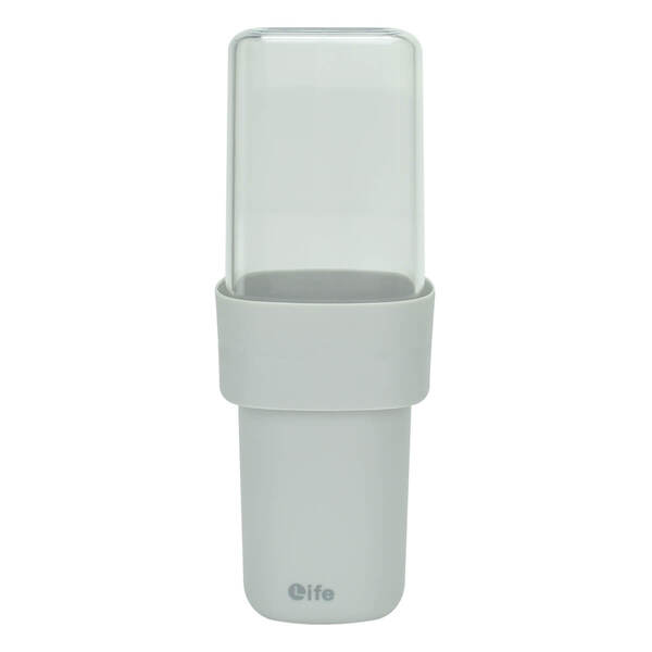 Porta Escova De Dente Com Tampa Acrílico Transparente Cinza