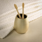 Porta Escova de Dente de Bancada para Banheiro Cerâmica Dourado Queen Sensea