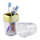 Porta Escovas E Creme Dental Translúcido Dourado Banheiro Lux