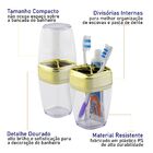 Porta Escovas E Creme Dental Translúcido Dourado Banheiro Lux