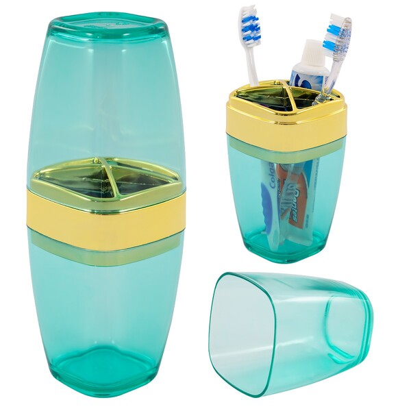 Porta Escovas E Creme Dental Translúcido Dourado Luxo - Verde