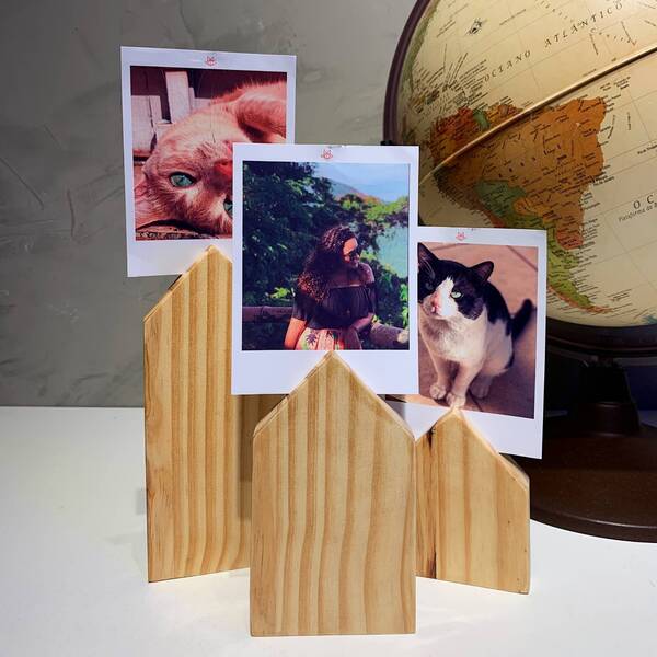 Porta Fotos Polaroid De Madeira - Kit Com 3 Unidades