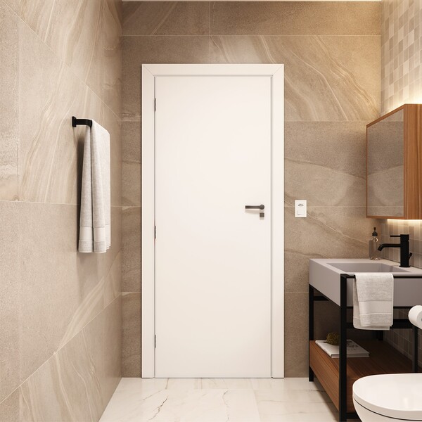 Porta de Madeira de Giro Direito e Esquerdo Branca 210x60cm Sarrafeada com Batente 14 a 22cm Vivace UV Lisa Artens