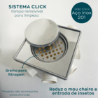 Porta Grelha Abs E Ralo Click Inox Quadrado 15x15 Kit Banheir