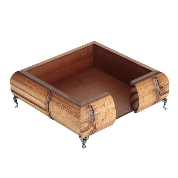 Porta Guardanapo Quadrado De Madeira Bamboo Com Pe L15,5xp15,