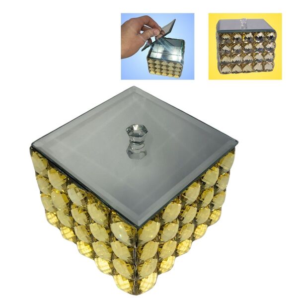 Porta Jóias E Algodão Em Espelho Com Cristal Amarelo