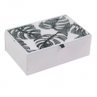 Porta Joias Em Madeira E Vidro Branco Com Detalhe Floral