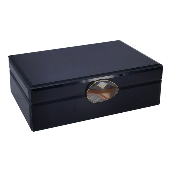 Porta Joias Em Vidro Preto Com Detalhe Em Pedra 24 5cm Ai0037