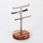 Porta Joias Expositor Modelo Cacto Em Inox Base Madeira Teca