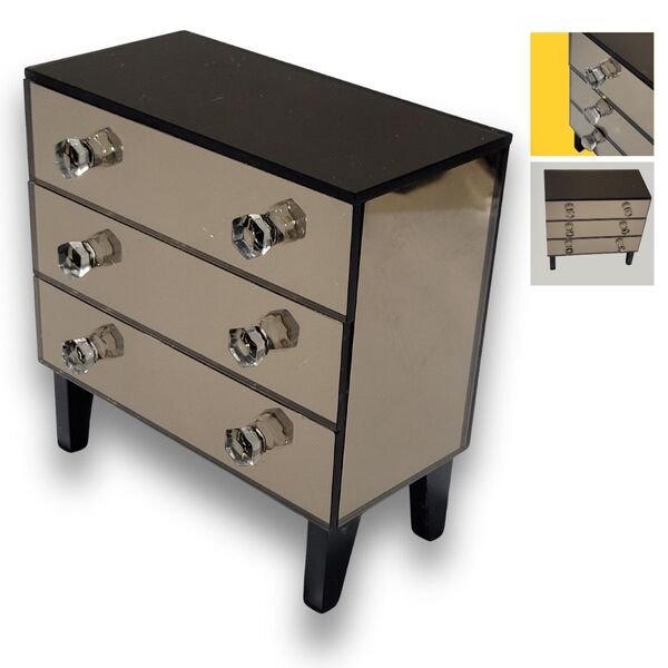 Porta Joias Mini Gaveteiro Espelhado 3 Gavetas E Pés Madeira