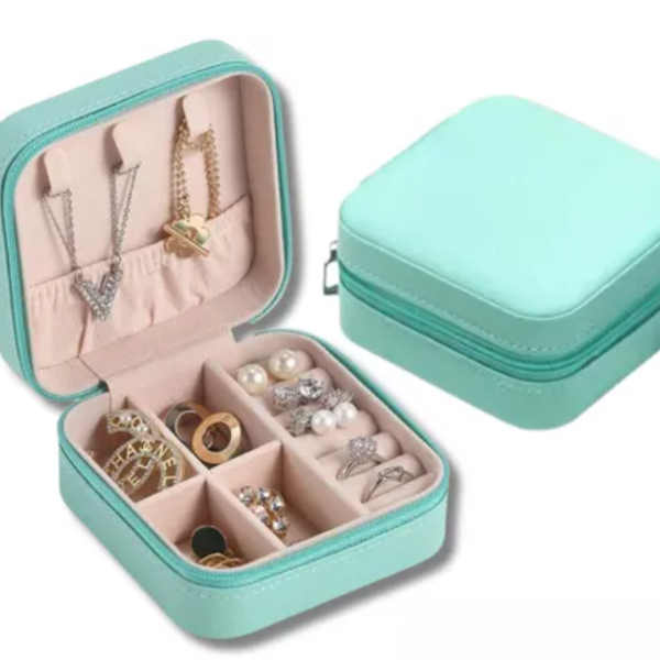 Porta Jóias Portátil Viagem Maquiagem Estojo Couro Premium Ti