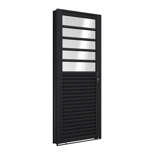Porta Laminada de Giro Direito Mista com Travessa 1 Folha Aço Pintado Preto 215x85cm Riobras