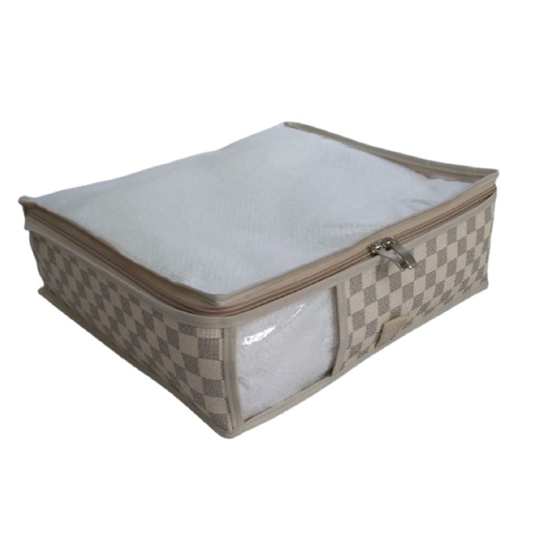 Porta Lençol Organizador Sintético Prático Xadrez Bege P