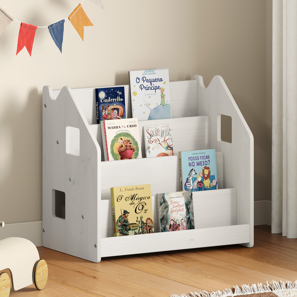 Porta Livros Branco Madeira De Chão 4 Nichos Livreiro Bruno