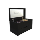 Porta Maquiagem Caixa Organizadora Com Espelho Preto Laca