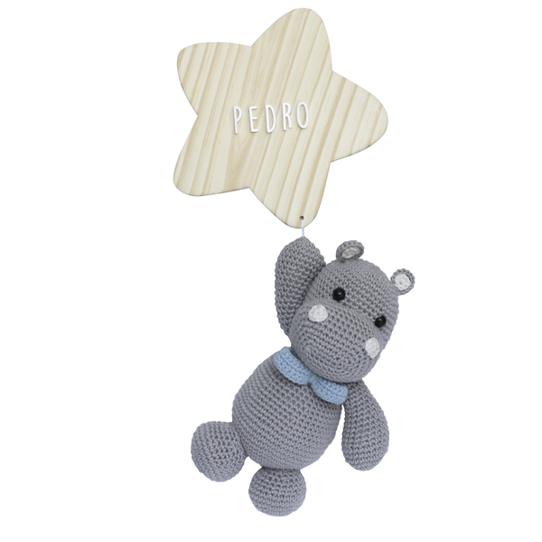 Porta Maternidade Estrela Com Hipopótamo De Gravata Azul