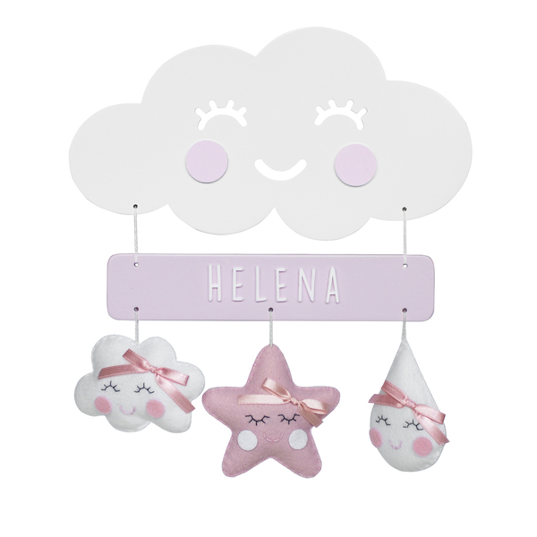 Porta Maternidade Nuvem Chuva De Amor Rosa